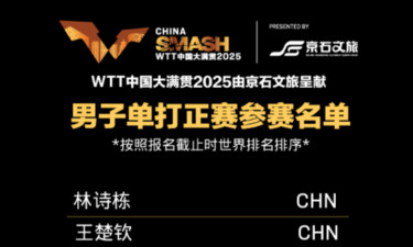 9月28日开打！WTT中国大满贯2025正赛名单公布